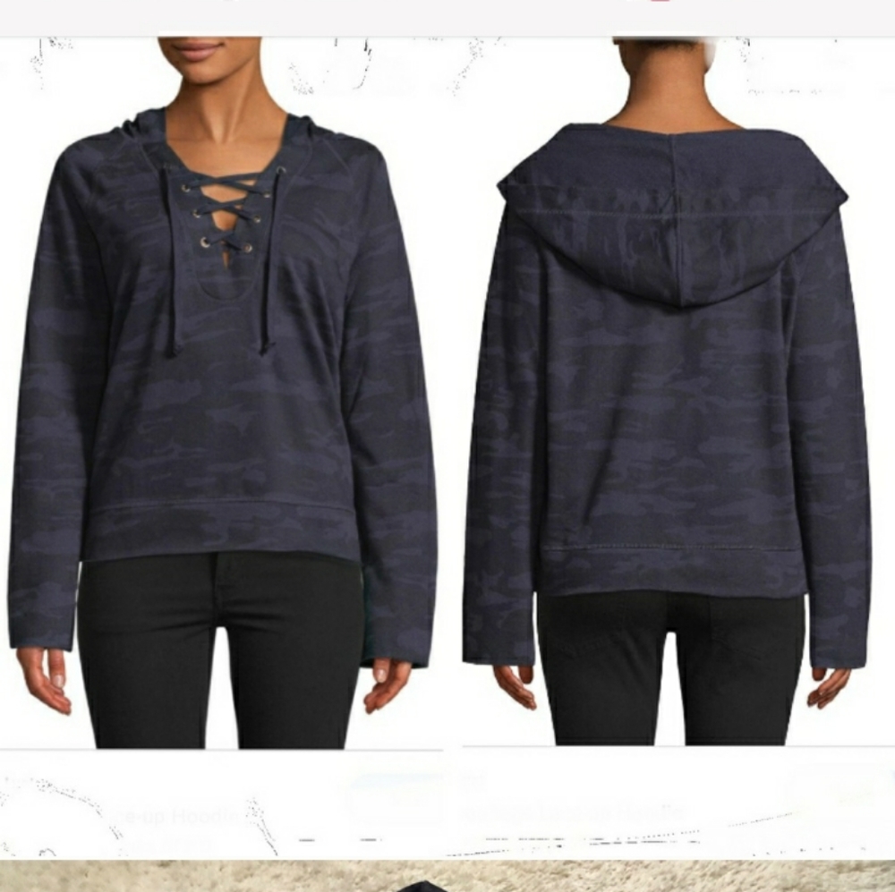 SANCTUARY Navy Camo Lace-Up Hoodie Sz SNWT!